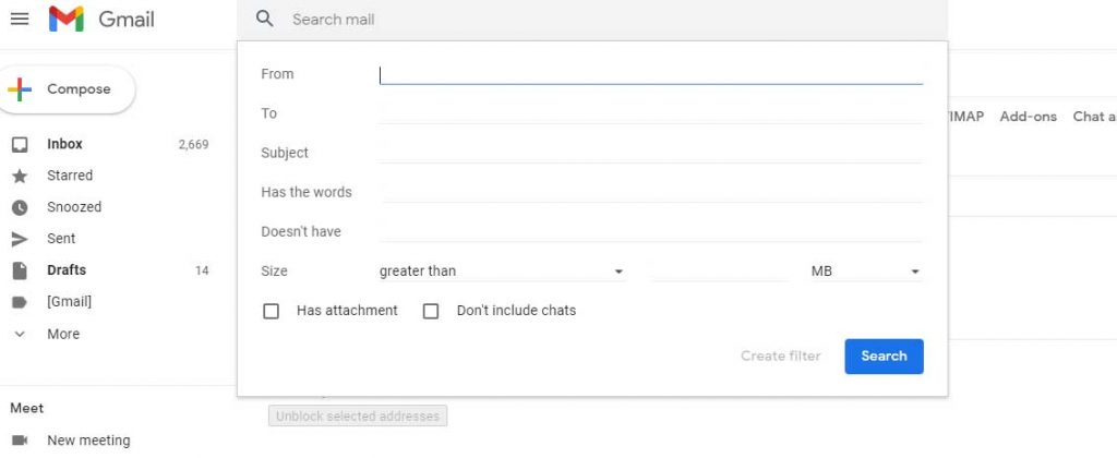 Gmail create new filter